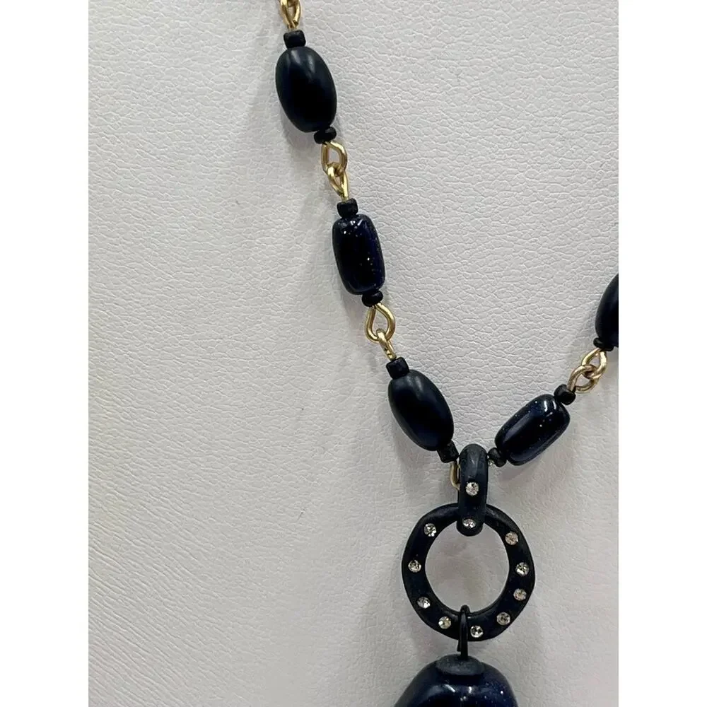 Sigrid Olsen Signed Dark Blue Glittery Stone Fashion‎ Statement Necklace